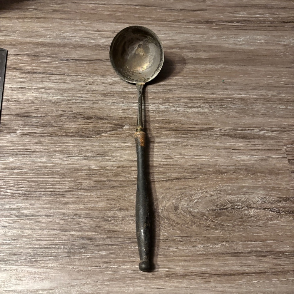 Antique pewter ladle with wooden handle